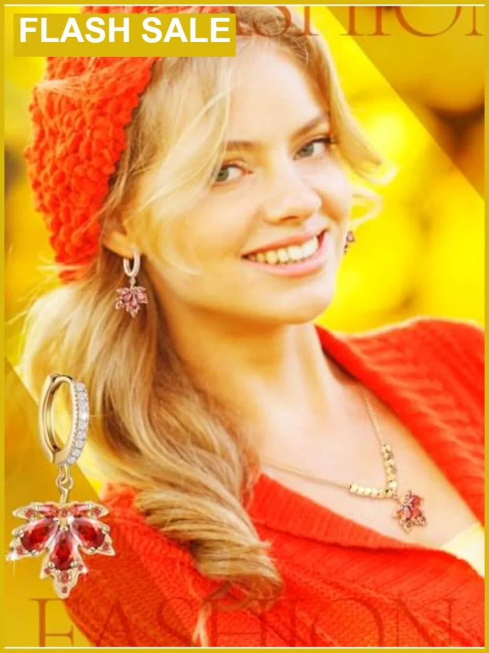 Maple Leaf Jewelry Set Stud Earrings Necklace Bracelet Fall Autumn Gift